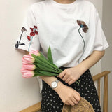 Flower Embroidered Tee - Ulzzang Studio