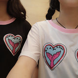 Embroidered Mermaid Shell Heart Tee - Ulzzang Studio