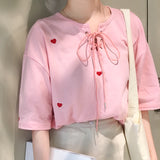 Embroidered Heart Top - Ulzzang Studio