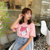 Pink Anime Cartoon Printed Tee - Ulzzang Studio