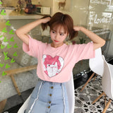 Pink Anime Cartoon Printed Tee - Ulzzang Studio