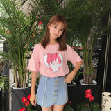 Pink Anime Cartoon Printed Tee - Ulzzang Studio