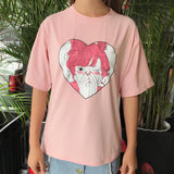 Pink Anime Cartoon Printed Tee - Ulzzang Studio