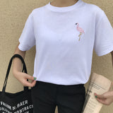 Embroidered Pink Flamingo Tee - Ulzzang Studio