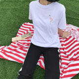 Embroidered Pink Flamingo Tee - Ulzzang Studio