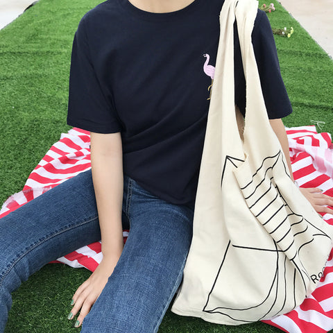 Embroidered Pink Flamingo Tee - Ulzzang Studio