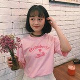 Japanese Kawaii Strawberry Milk Pink Tee - Ulzzang Studio