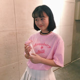 Japanese Kawaii Strawberry Milk Pink Tee - Ulzzang Studio