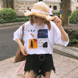 Cartoon Patches Tee - Ulzzang Studio