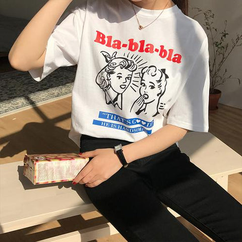 Bla Bla Bla Lettering Gossip Girl Tee - Ulzzang Studio