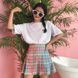 Rainbow Harajuku Kawaii Plaid Skirt - Ulzzang Studio