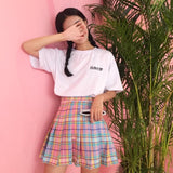 Rainbow Harajuku Kawaii Plaid Skirt - Ulzzang Studio