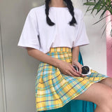 Rainbow Harajuku Kawaii Plaid Skirt - Ulzzang Studio