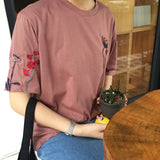 Flower Embroidered Tee - Ulzzang Studio