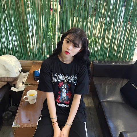 Harajuku Grunge Rose Band Tee - Ulzzang Studio