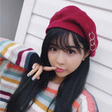 Women Chain Ring Wool Beret Hat - Ulzzang Studio