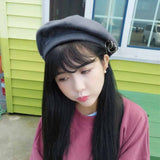 Women Chain Ring Wool Beret Hat - Ulzzang Studio